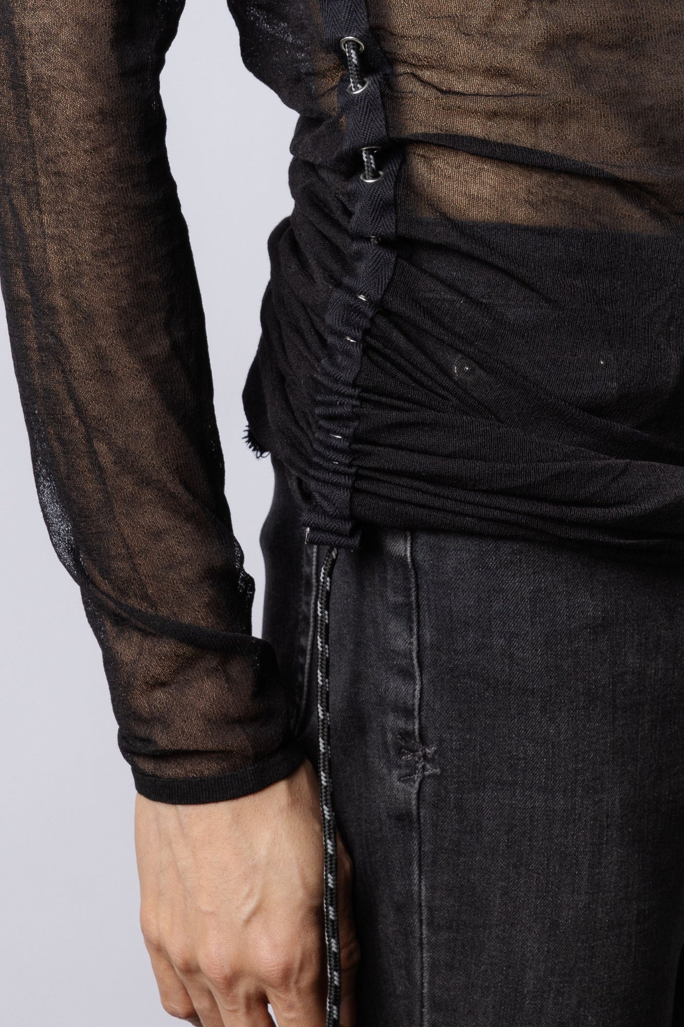 Ruched Paracord Overlay Strap Long Sleeve