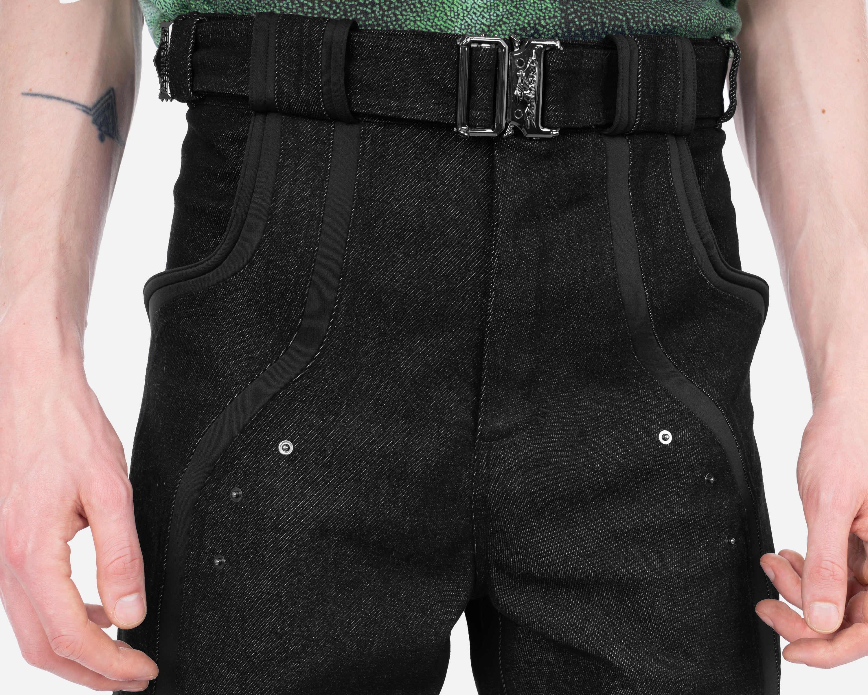 블랙 워크 데님 팬츠