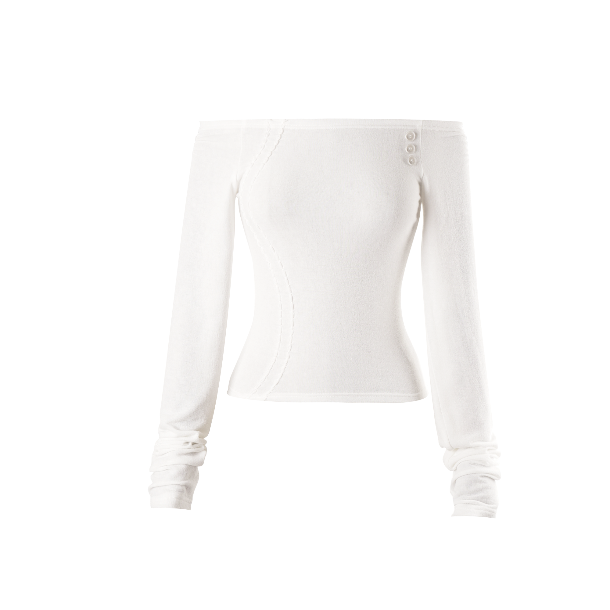 Curve Button Off -Shoulder Tee in White