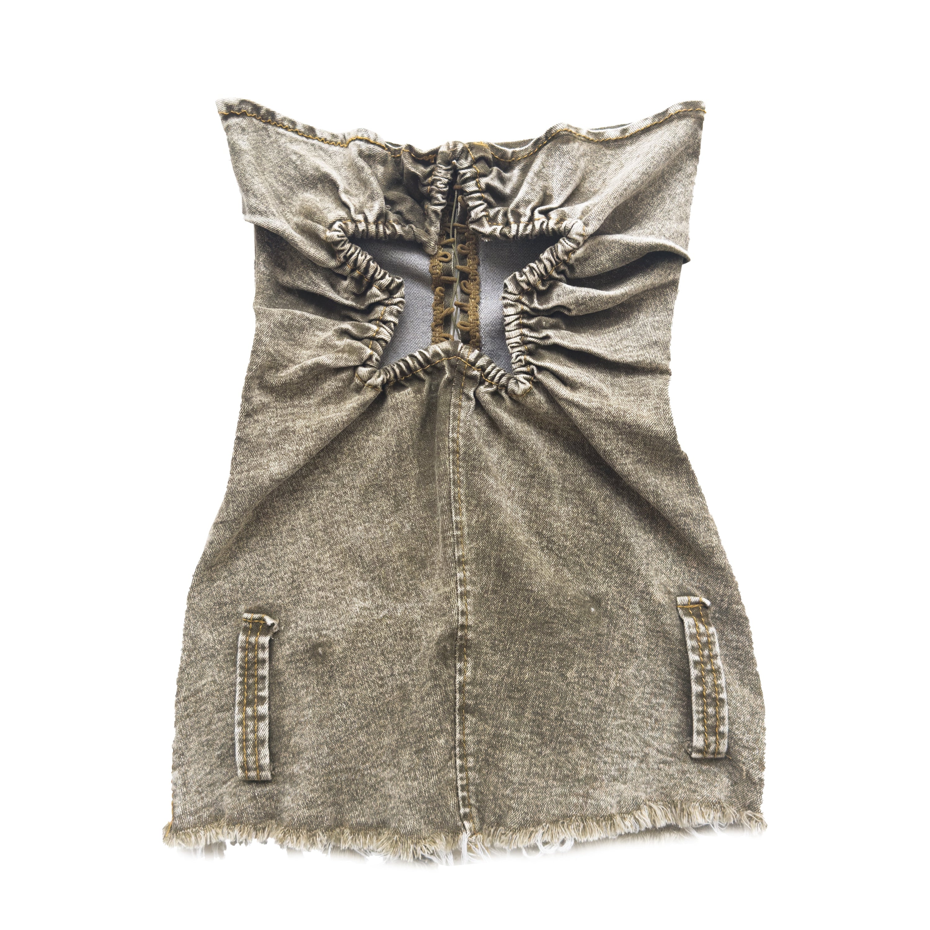 Stretch Denim Star Cutout Long Corset Green