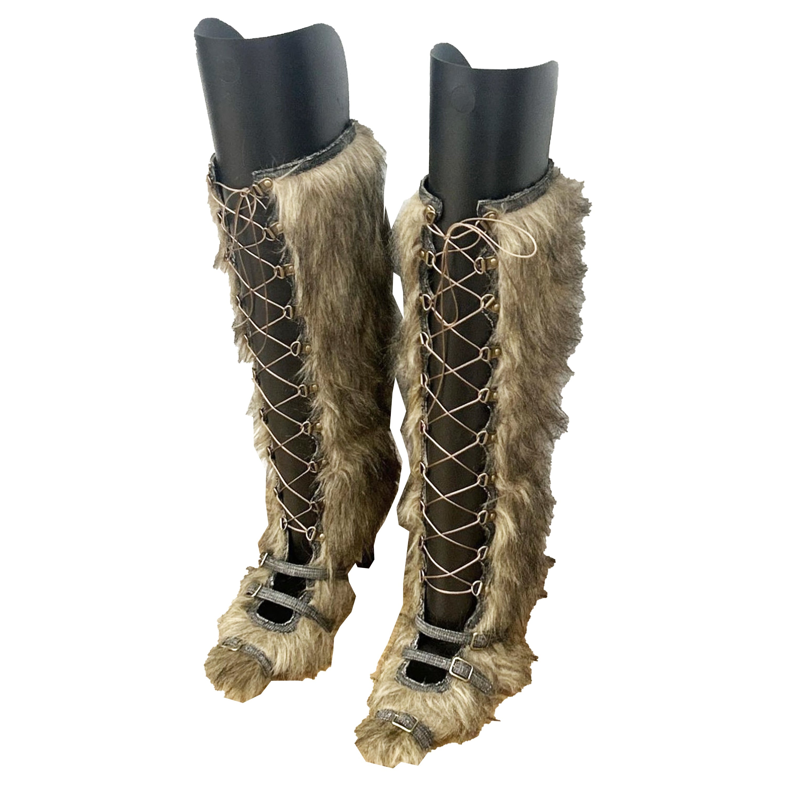 Denim Binded Lace Up Faux Fur Caterpillar Boots