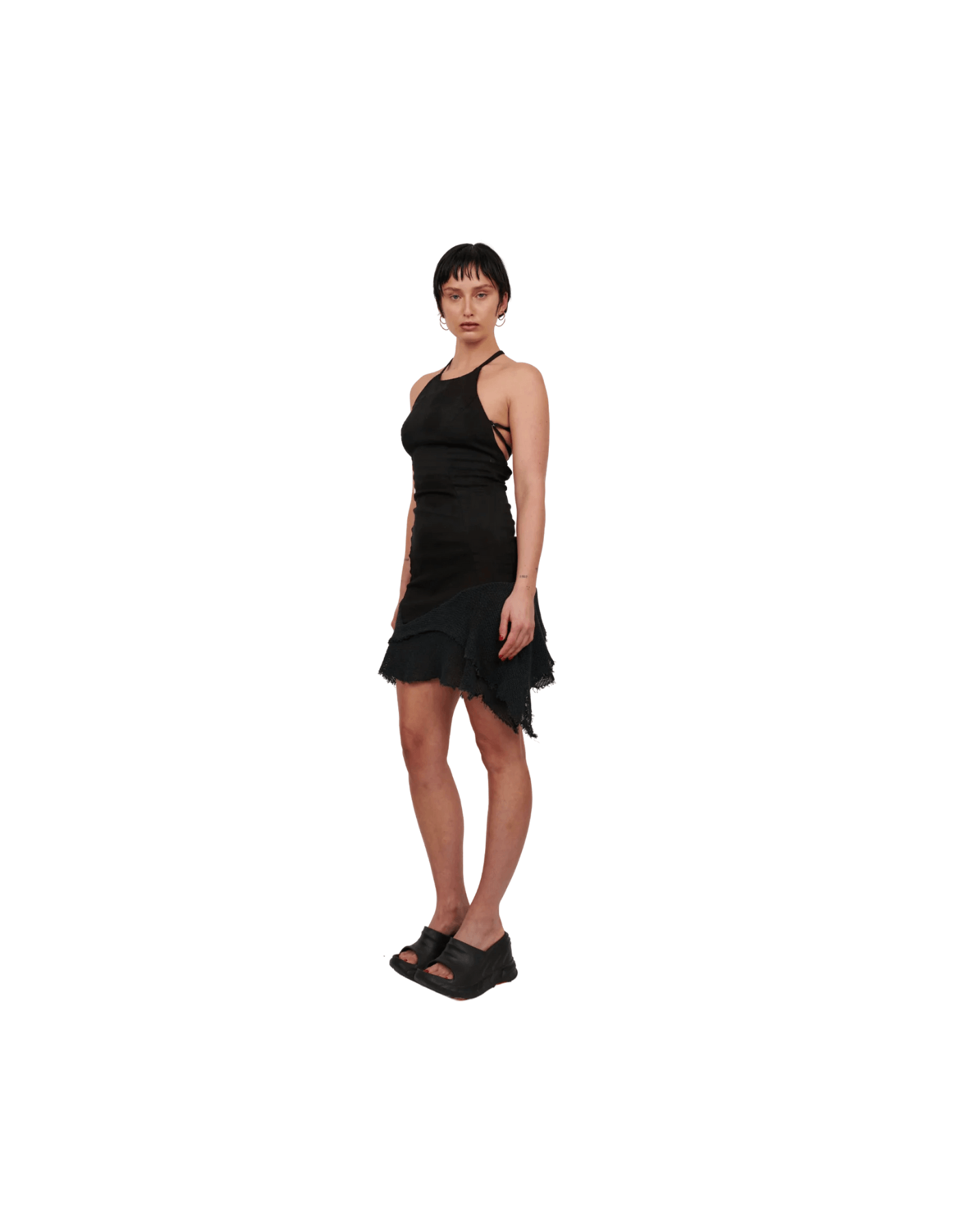 black fishnet dress with Rhinestone Diamonds Venga Store length sleeves Black Fishnet Dress M