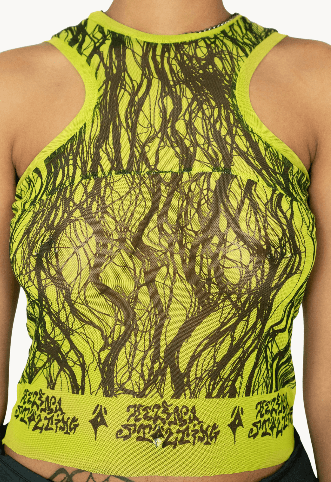라임색 헤어 메시 탱크