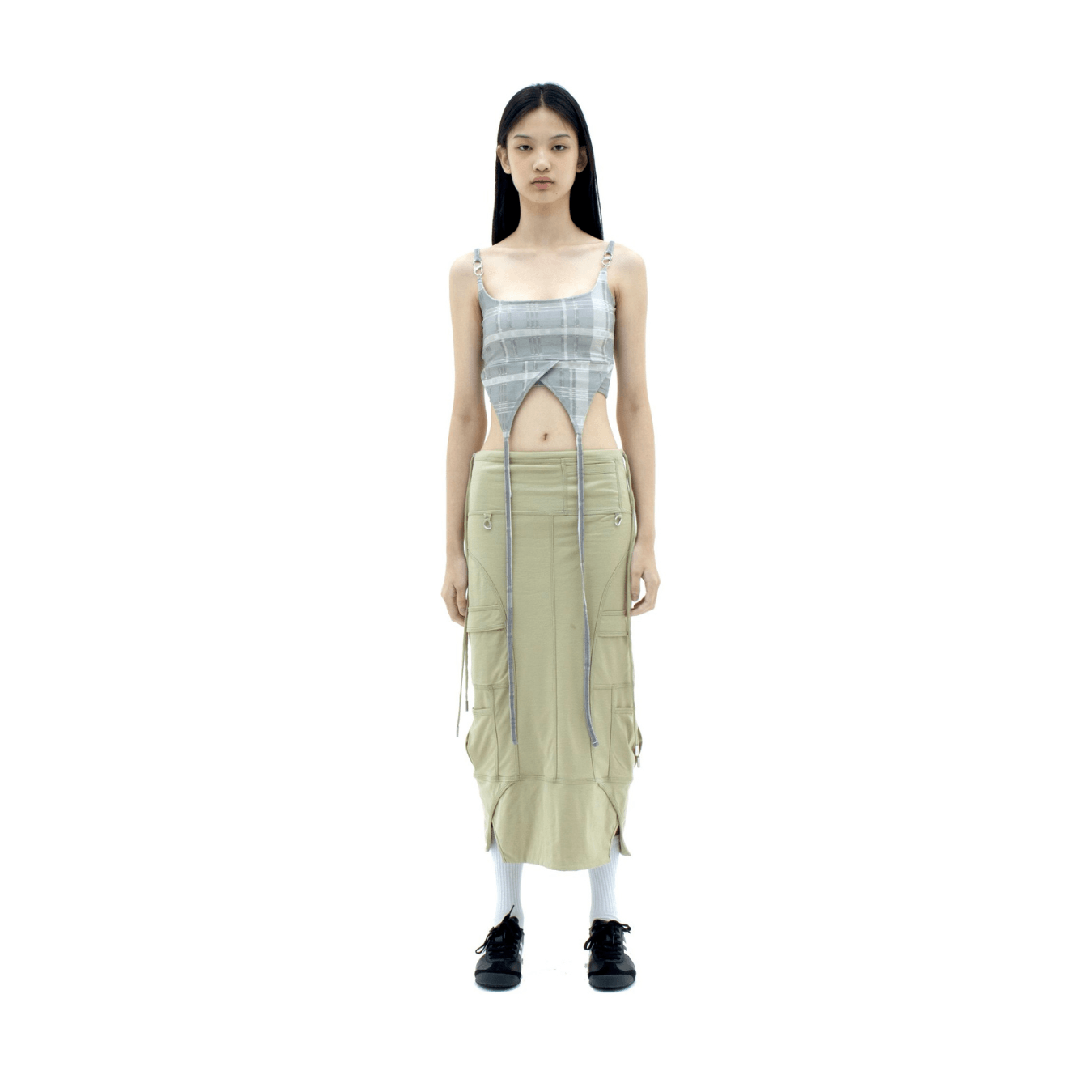 Khaki Byte Cargo Maxi Skirt