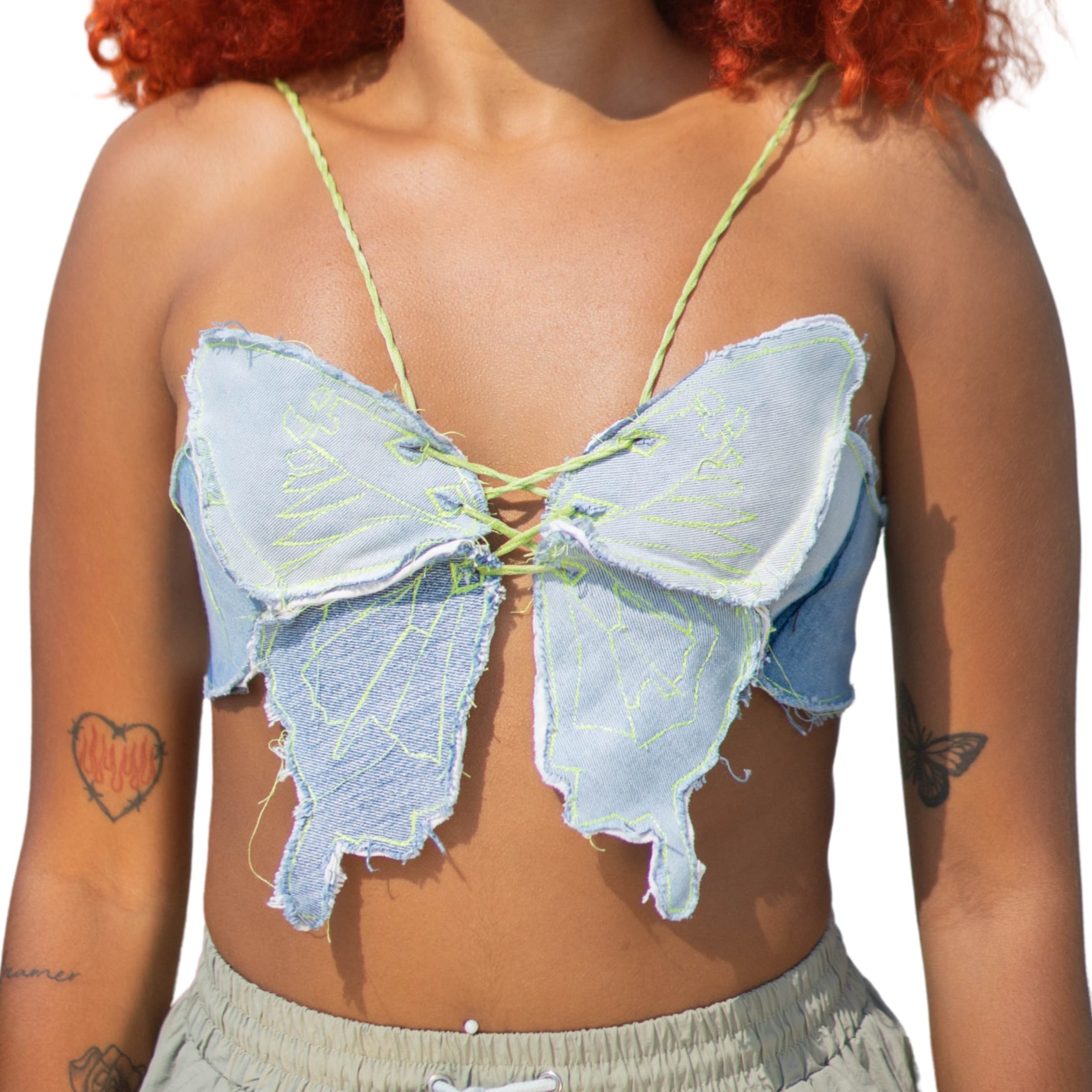 Green Stitching Butterfly Top