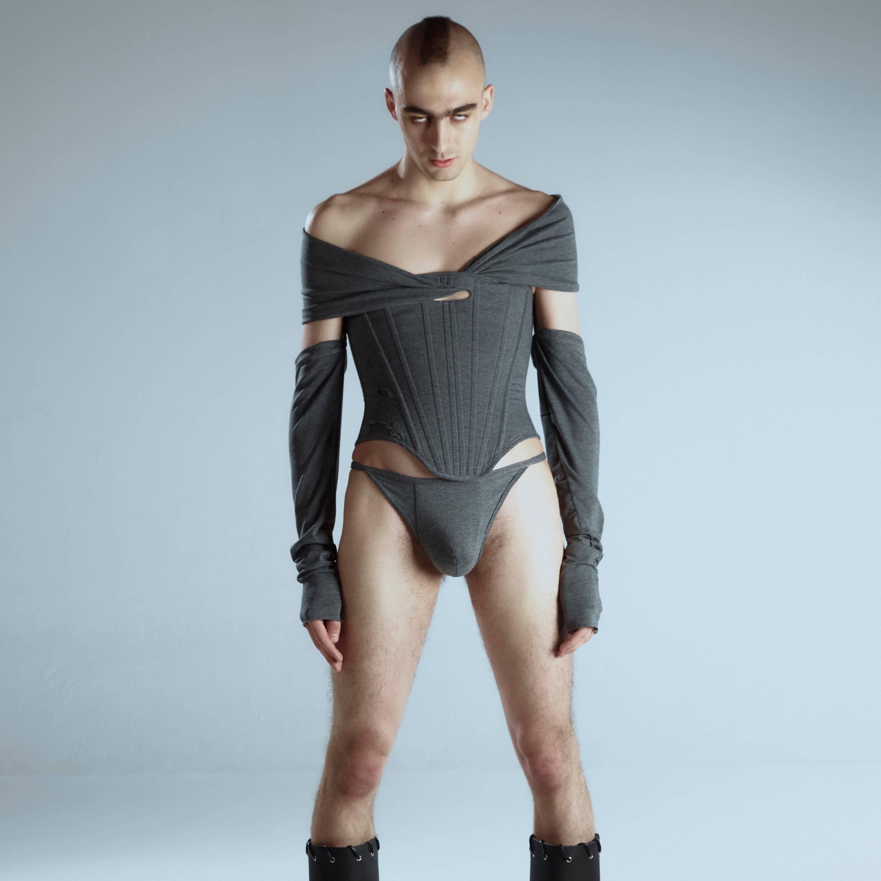 긴팔 코튼 코르셋 탑