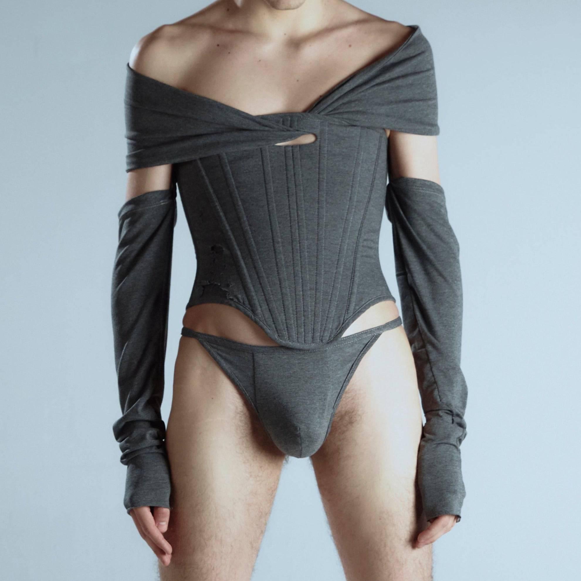 긴팔 코튼 코르셋 탑