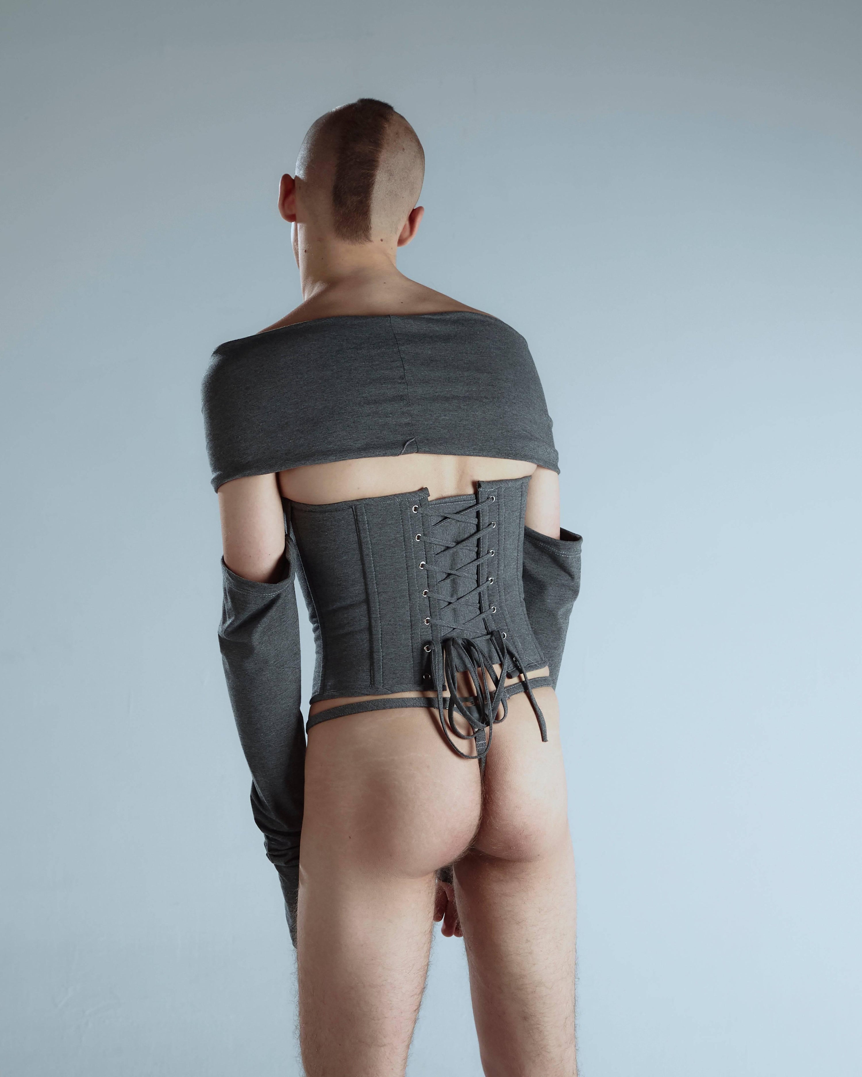 긴팔 코튼 코르셋 탑