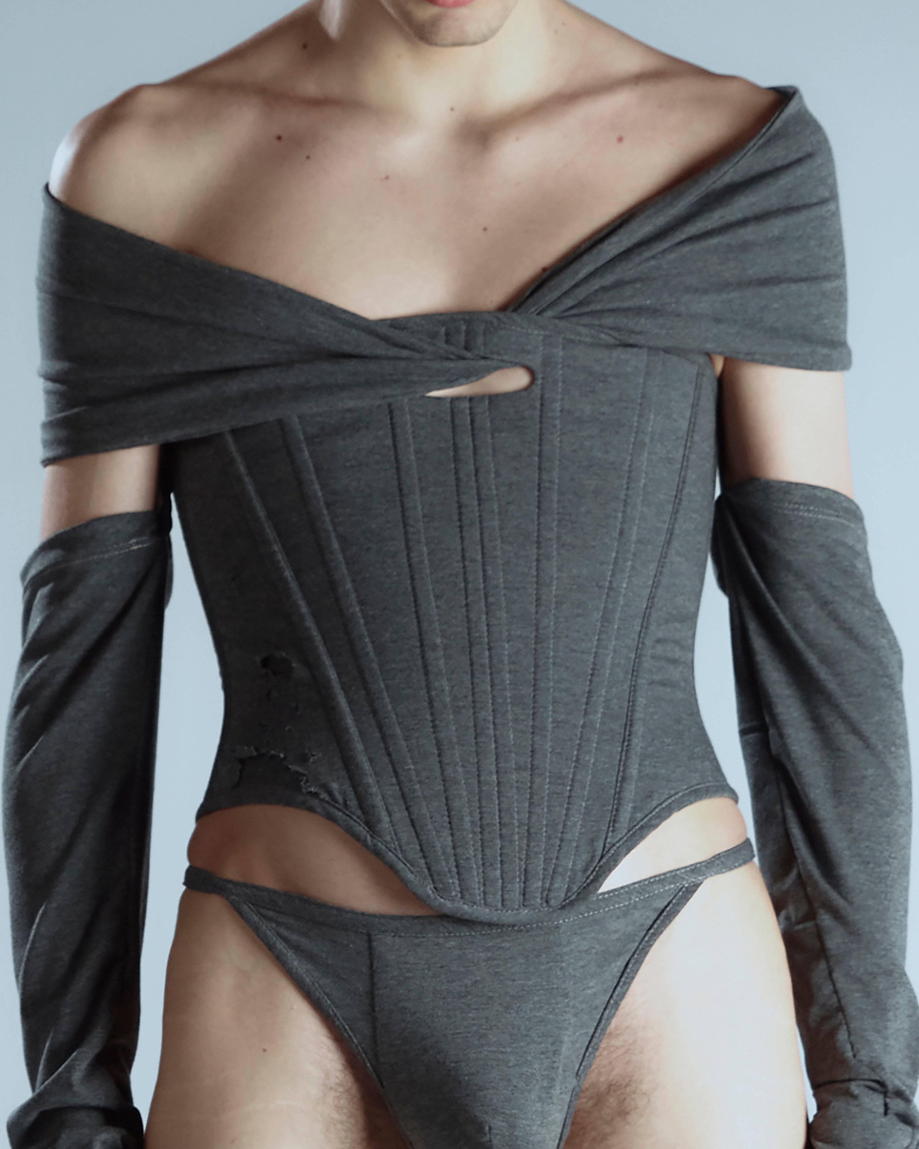 긴팔 코튼 코르셋 탑