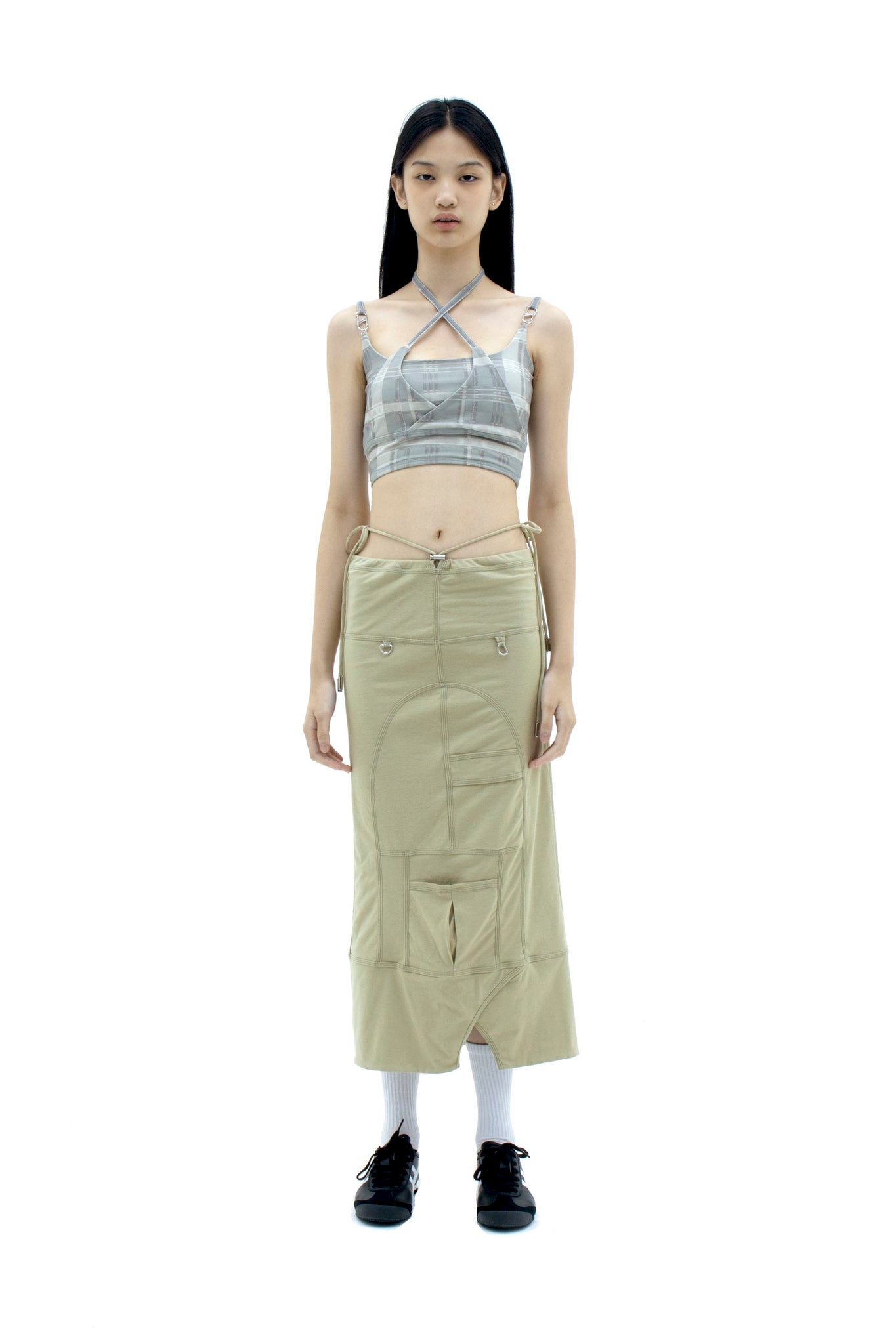 Khaki Byte Cargo Maxi Skirt