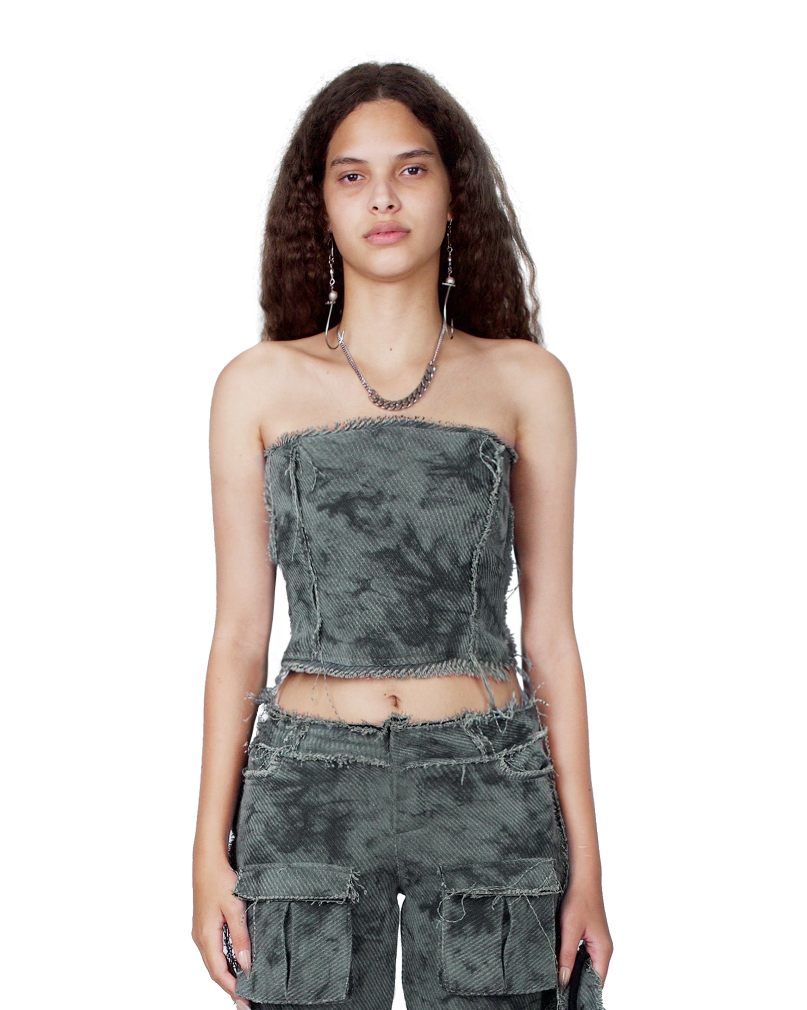 Raw Edge Cropped Bustier Top
