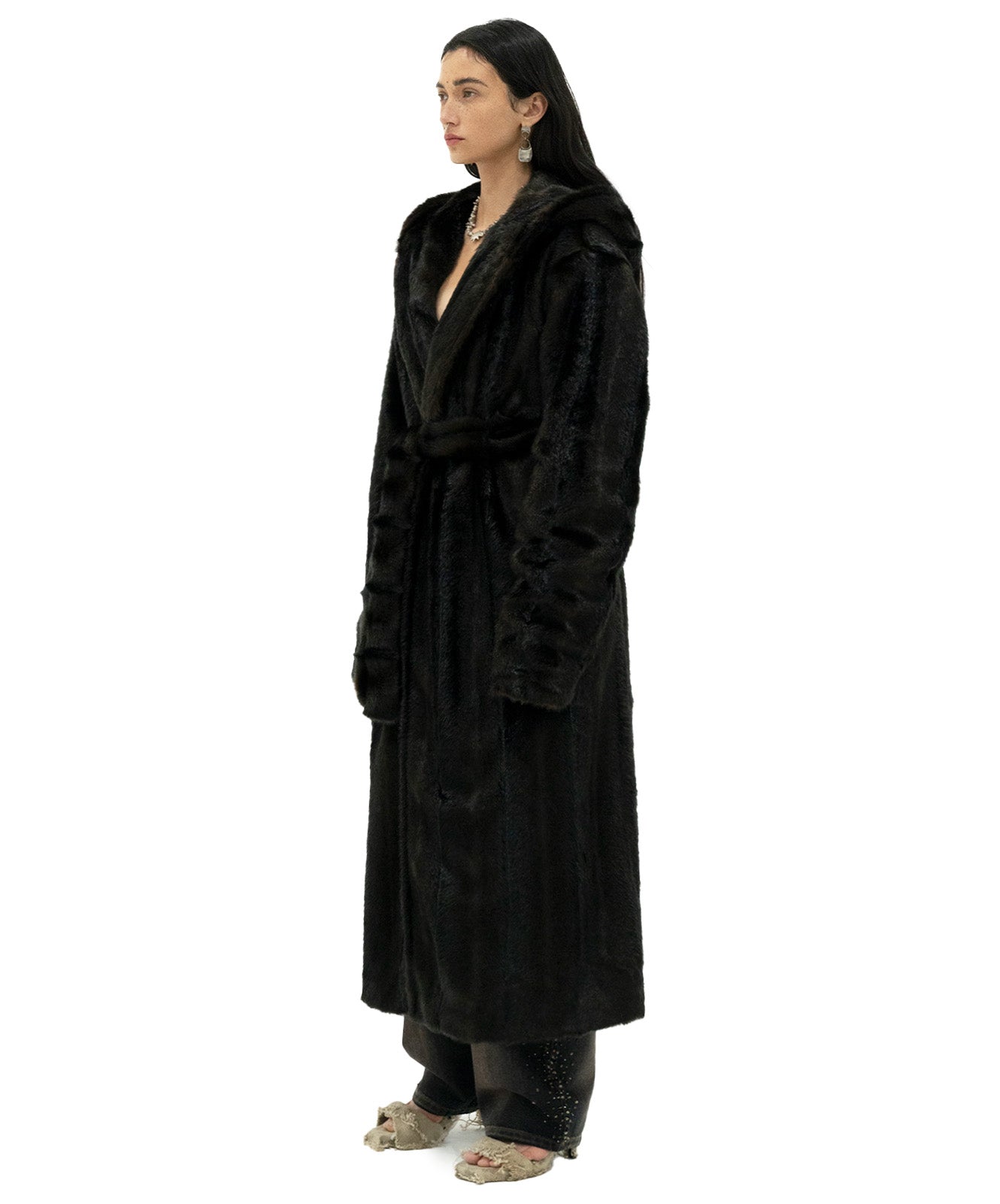 Gestreifter Robe-Mantel aus Kunstpelz