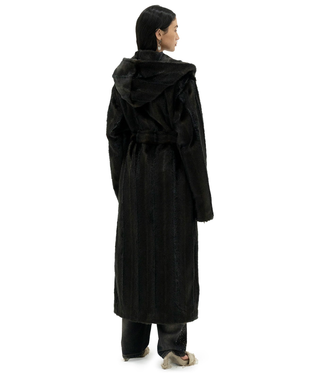 Gestreifter Robe-Mantel aus Kunstpelz