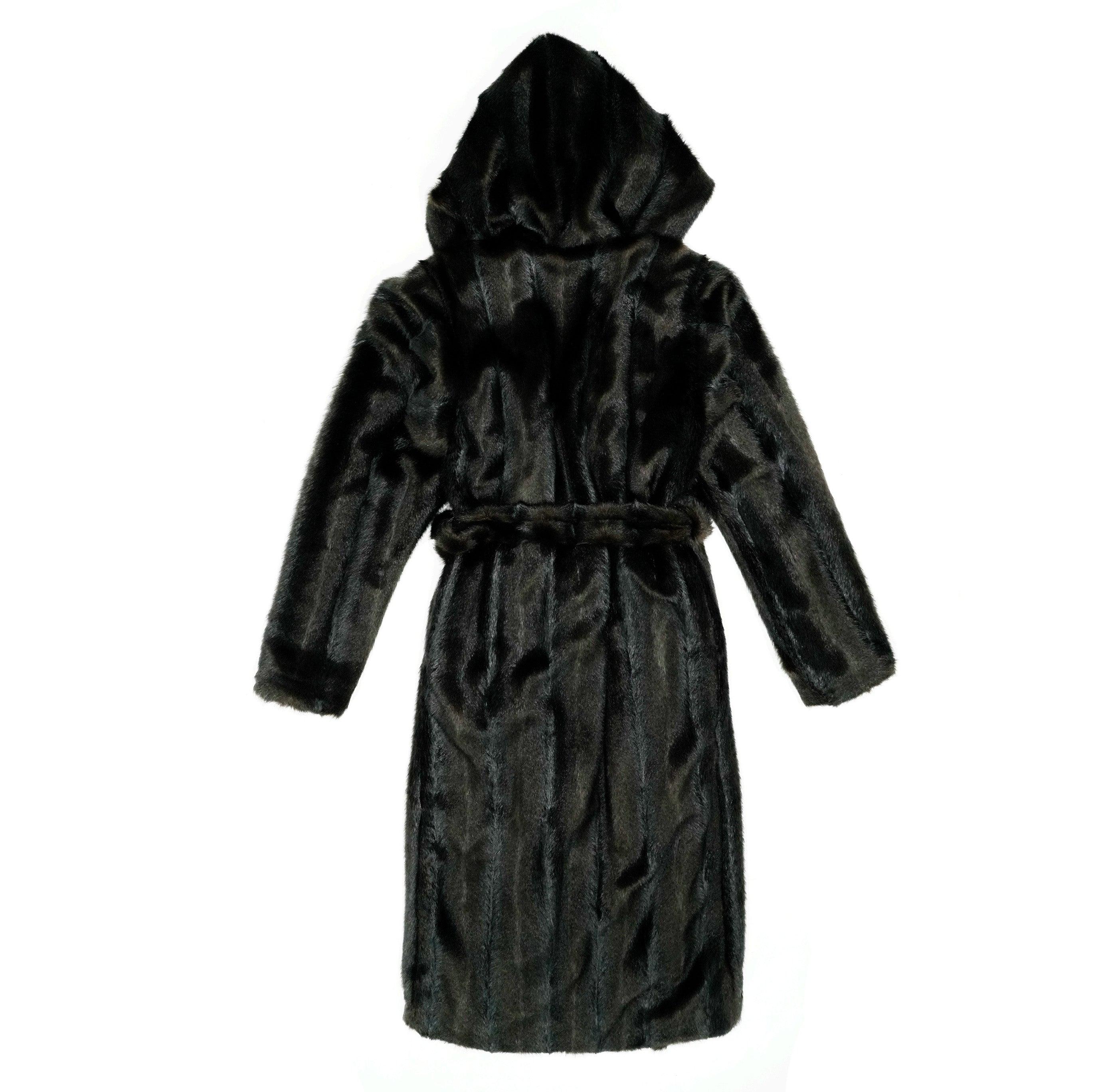 스트라이프 인조 모피 로브 코트