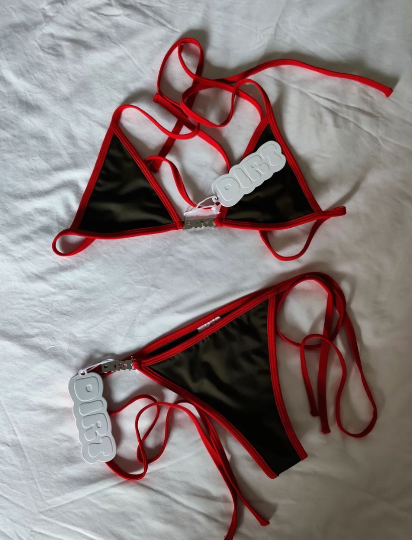 Khaki/Red Bikini Top