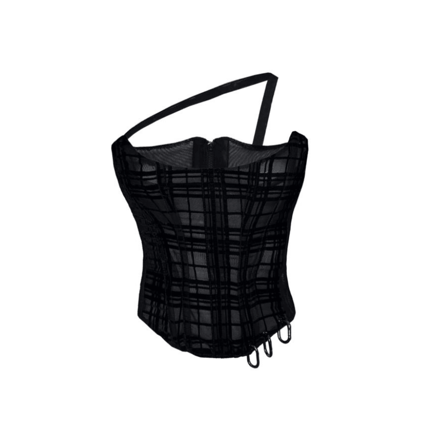 장갑이 달린 검은색 벨벳 코르셋