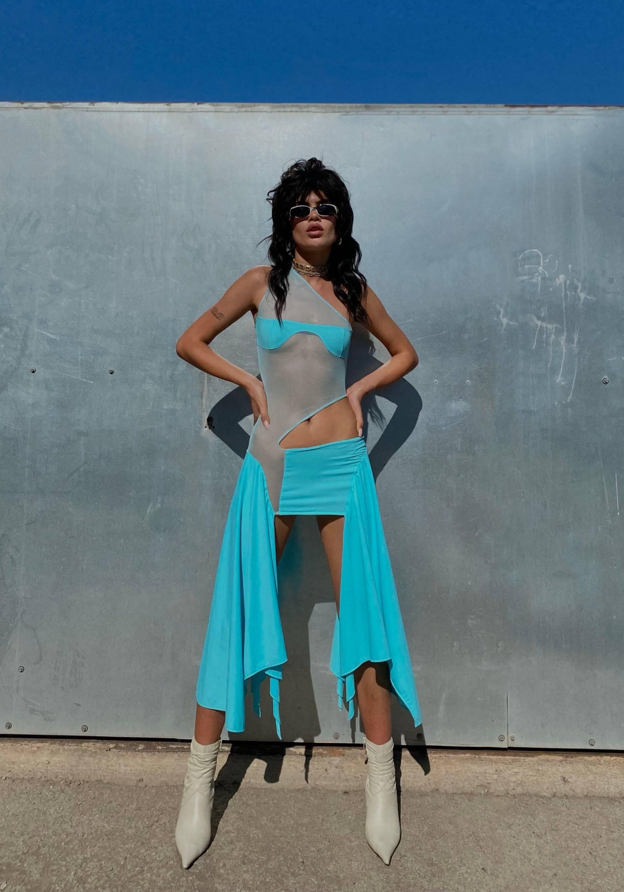 Trikot-/Mesh-Ausschnittkleid