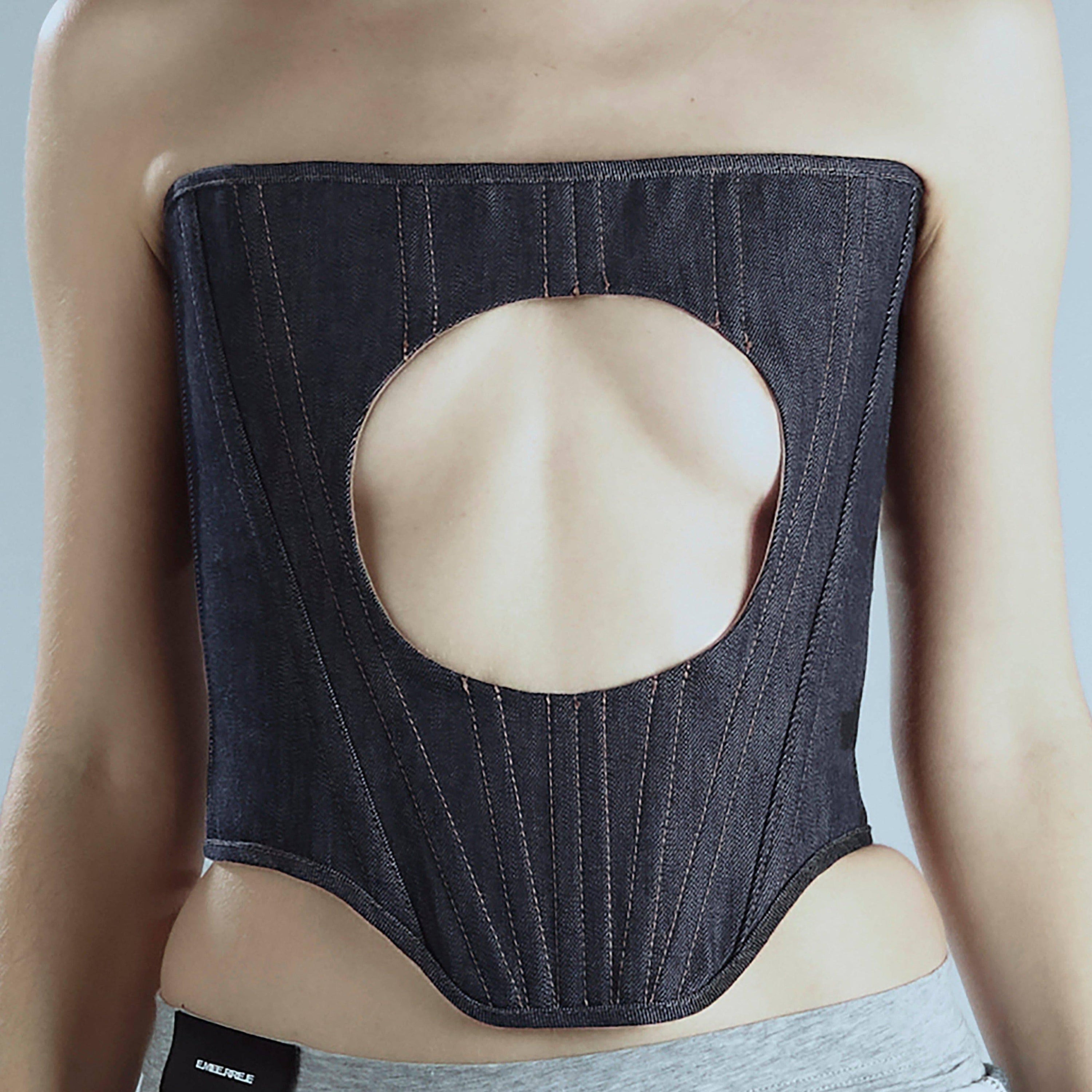 컷아웃 데님 코르셋